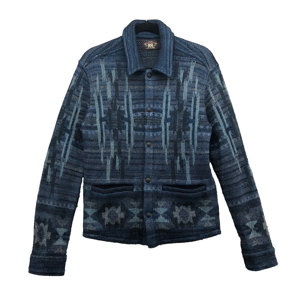RRL Ralph Lauren Chimayo Birdseye Jacquard Workshirt Mens Small Blue Aztec